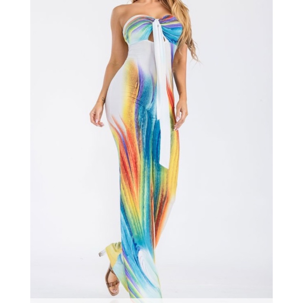 Summer vacation bodycon lounge maternity  jumpsuit rainbow multicolor size S,M,L